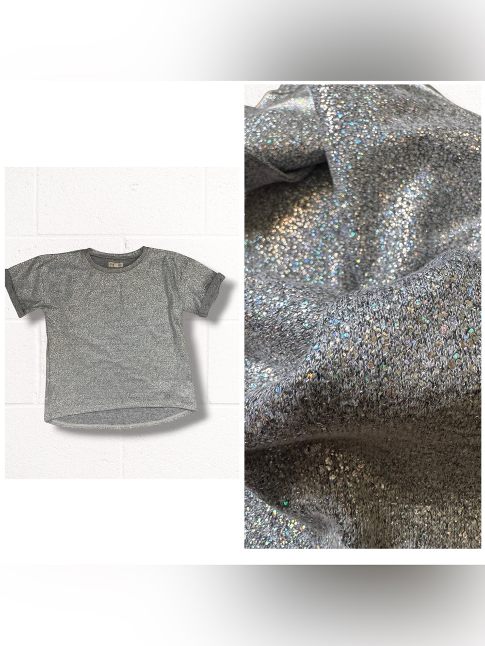 Tucker + Tate Glitter Short Sleeve Tee - Silver, M (8/10)